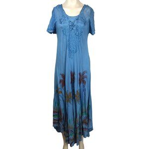 SAKKAS - WOMEN'S FREE SIZE - BLUE FLORAL  HAWAIIAN RAYON MIDI DRESS 18610